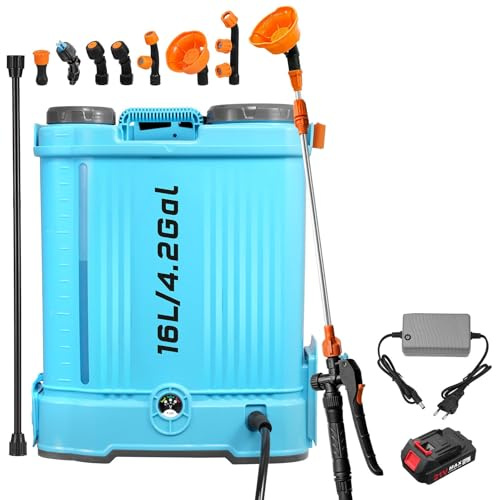 Akku Drucksprüher 16 Liter,100 PSI Elektrischer Pflanzensprüher Kompatibel mit Makita 18V Batterien,Einstellbar Gartenspritze mit 7 Nebeldüsen,Ladegerät,Teleskopstab,Verstellbarem Schultergurt