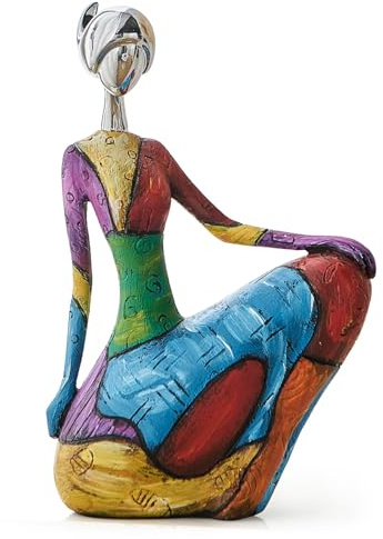 FJSPERM Kunst Weibliche Skulptur Figuren, Bunte Frau Statue für Home Deko, Moderne Skulptur Dekorationen für Wohnzimmer Regal Büro Schrank Akzente (Bunte weibliche Figur - C)