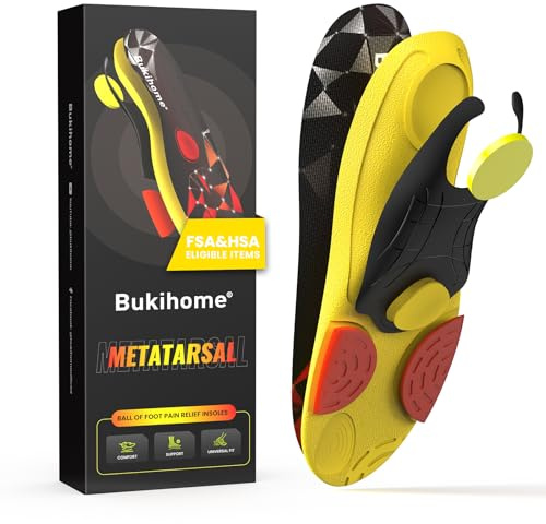 Bukihome Plantillas Ortopédicas para Aliviar el Dolor Metatarsal y del Antepié - Soporte Arqueado Reforzado, Fascitis Plantar y Neuroma de Morton - Ajuste para Zapatos de Running y Trabajo -M