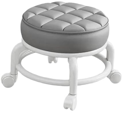 Chaise Pivotante Tabouret à Roulettes, Tabouret à 360° avec Roulettes, Petit Tabouret Bas Cuir Sur Roulettes, Pédicure Bouchettes Pivotantes Universelles pour Salon Massage, Coiffure, Spa, Gris