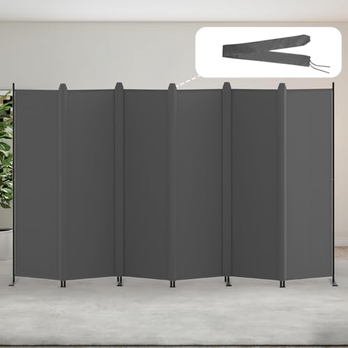 Kokorona 6 Panel Folding Room Divider, Portable Privacy Screen for Home Office, Room Wall Divider for Room Separation, Included-Cover Strips, Grey, W 329 x H 176 cm