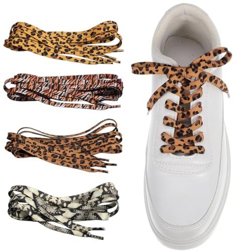 4 Pezzi Lacci Scarpe, Air Force 1 Stampa leopardata Lacci Piatti per Sneakers, Lacci e Stringhe Sportivi Piatti da 8mm Per Scarpe da Ginnastica, Corsa, Adulti, Bambini