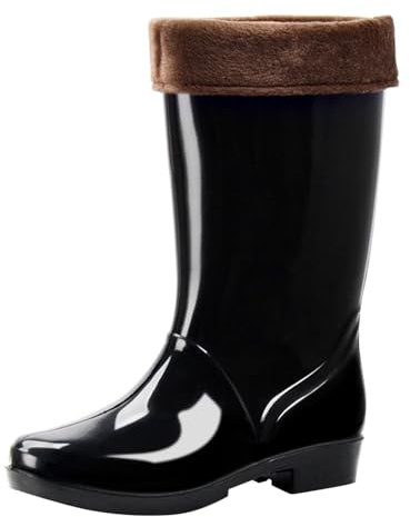 LOIJMK Botas de agua altas para mujer, botas de lluvia forradas, impermeables, botines de seguridad, botas de trabajo, botas de lluvia, botas de invierno, botas de jardín, botas de goma, Negro , 39