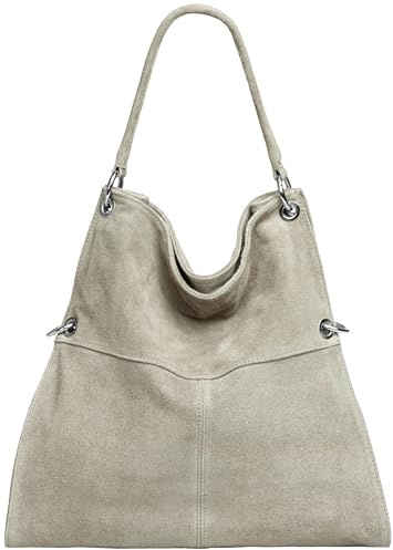 Caspar Große Vintage Leder Schultertasche Damen Handtasche aus weichem Wildleder - PREMIUM LINE - Modell No.805 - Made in Italy