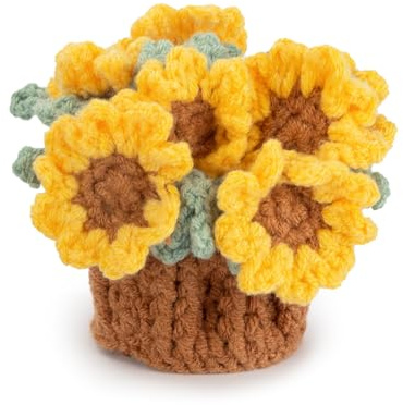 Knitting Crochet Sunflower Potted Plants, Flowers Soft Decorative Coasters