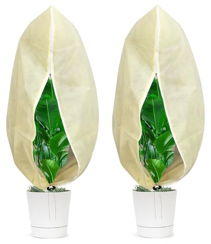 LMSHOWOWO 2 Pezzi Cappuccio Protezione Piante 80 x 120cm, Tessuto Non Tessuto Traspirante e Antivento Telo Copripiante Invernale Antigelo con Coulisse Cerniera, Adatto per Piante da Esterno in Inverno