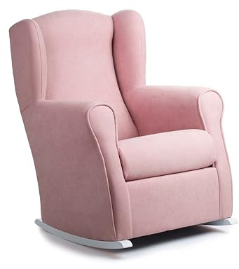 Gasten a gusto Sillonea - Sillón Lactancia Roma, Usado para amamantar/Dar el Pecho. Butaca balancín para habitación del Bebe. Medida: 100x74x77 cm. Tapizado con Tela Antimanchas. [Rosa, Blanco]