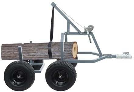 24in Log Trailer & Skidding Arch, 1500lbs Capacity Log Arch Holder with 4 Pneumatic 16in Tires & Manual Winch, Steel Log Skidding Equipment for ATV/UTV, Farm Forestry Wood Transport (Grey)
