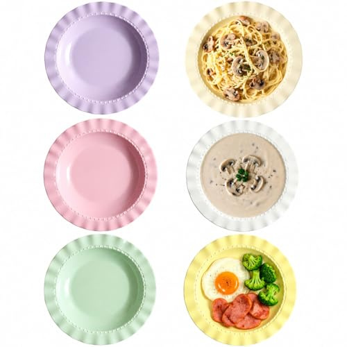 Rosqmor 6 Stück Plastikteller Mehrweg, Hartplastik Speiseteller für Pasta Salat Suppe, Bunte Plates Kuchenteller Dessertteller Kunststoffteller für Mikrowelle, Geschirrspüler