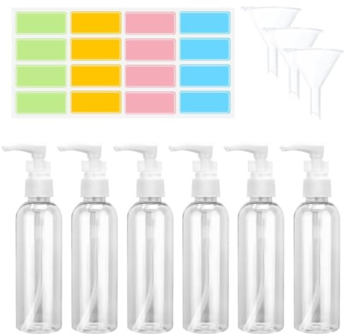 6 Pcs 50ml Airless Flacon Pompe Vide, Flacon Pompe Vide, Rechargeables Flacons à Pompe sans Air, Rechargeables Distributeurs de Crème avec Entonnoir, Autocollants pour Cosmétiques Crèmes Lotions