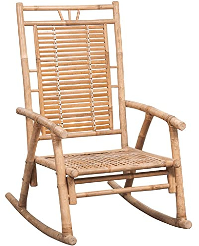Generico Sedia a Dondolo con Cuscino in bambù,Mobili,Mobili da Giardino,Mobili e sedie da Giardino,Sedie da Giardino,Marrone,11.18 kg,3063908