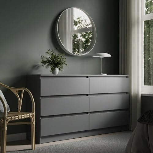 Home Collective Kommode mit 6 Schubladen Kommode Holz Schrank Kommode mit Schubladen, Sideboard, Highboard für Schlafzimmer Wohnzimmer Flur Büro Organizer | 140x35x78 cm | Anthrazit