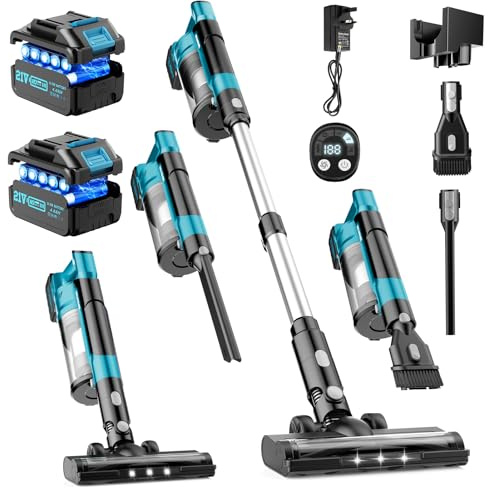 60000Pa/700W/70Min Aspiradora sin Cable, 2.0L Escoba Aspirador sin Cable con Filtración de 8 Capas, Pantalla Táctil LED Inteligente, Cepillo Anti-Enredo Mejorado, para Alfombra/Pelo de Mascotas