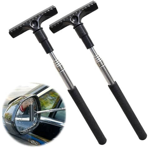 Limpiador Retrovisor Coche 2 Piezas, Limpiador de Retrovisor Telescópico Extensible hasta 102 cm, Escobilla Limpiacristales para Retrovisor Lateral, Limpiador de Cristales Coche Anti Lluvia y Vaho