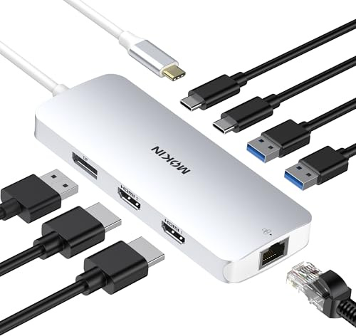 MOKiN USB C Docking Station Dual Monitor, 8 in 1 USB C Hub 2 HDMI Adapter | USB C Dock für MacBook/Dell/HP/Lenovo, DisplayPort, Ethernet, 100W PD, 3 USB A/C 3.0 Ports, Dockingstation 2 HDMI(Silber)
