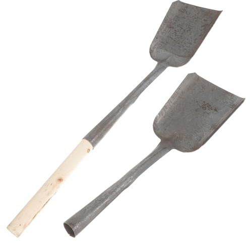 SHINEOFI Pala Pequeña de Hierro para Chimenea 2 Piezas Mango de Madera Mango, Práctica Pala para Cenizas de Carbón y Barbacoas, Herramienta Multiusos para Hogar y Cocina