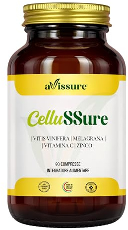 avissure™ CelluSSure, Vite Rossa Gambe, Zinco, Vitamina C, 90 Compresse | Vitamin C Contribuisce a Formazione di Collagene per Normale Funzione della Pelle, Zinco a Protezione da Stress Ossidativo