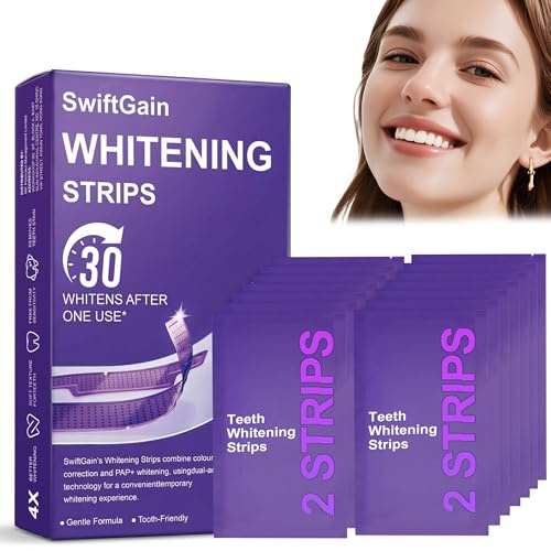Bande Blanchiment Dentaire sans Peroxyde - 28 Bandes - Anti-douleur & Sans Sensibilité - Élimine Café, Thé, Vin - Résultats Rapides (Violet)