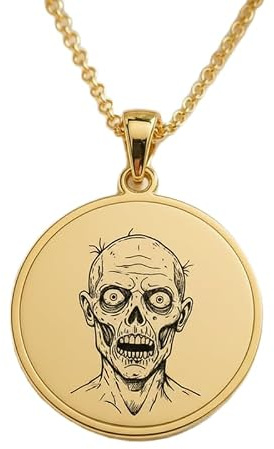 LKBEADS Collier pendentif rond gravé Trône royal en argent sterling 925 plaqué or, avec chaîne câble de 45,7 cm (18 pouces). Bijou fait main pour homme et femme | LKD_EGP_00705