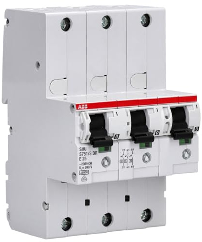 ABB S751/3DR-E25 SLS-Schalter 25A 3-polig - Hauptleitungsschutzschalter | E-Charakteristik, 25 kA Ausschaltvermögen, S750DR-Serie für DIN-Hutschiene 2CDH781001R2252