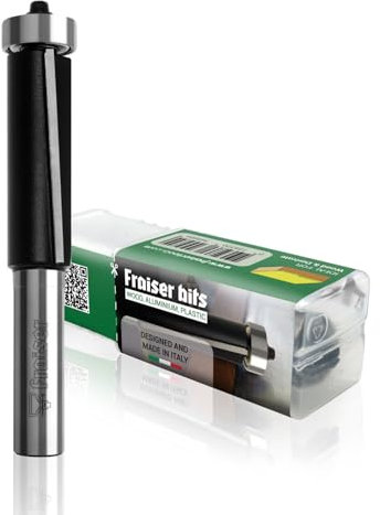 Fraiser Fresa per rifilare legno con cuscinetto superiore – 2 taglienti dritti in metallo duro, diametro 12,7mm, altezza taglio 25mm, gambo 8mm – per fresatrice verticale e rifilatore