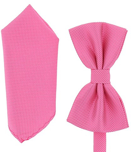 SHIPITNOW Männer Fliege und Einstecktuch Set Rosa - 12 farben - Herren Fliege mit Einstecktücher - Pink Bow Tie and Pocket Square Für Hochzeit, Party