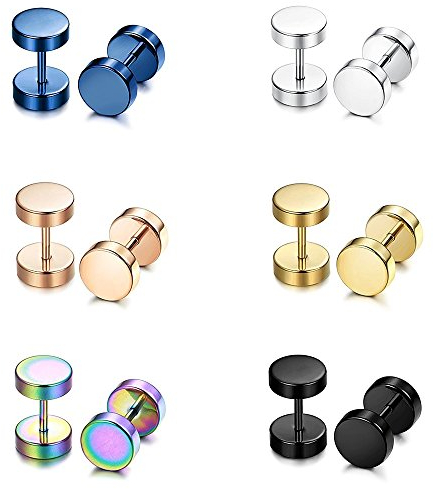 Epoch World 6 Paare Edelstahl Gold Ohrstecker für Herren Damen Männer Ohrringe Stecker Silber Fake Plugs Ohr Cheater Tunnel Gauges Ohr 8MM