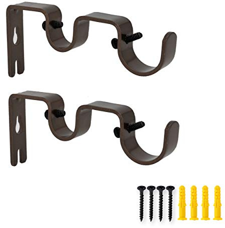AddGrace 2 soportes de barra de cortina dobles resistentes para barra de cortina de 1 pulgada y 5/8 pulgadas, soportes ajustables para barra de cortina de pared para sala de estar, dormitorio, color