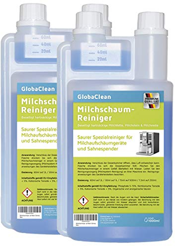 GlobaClean Milchschaum-Reiniger Milchsystem-Reiniger für Kaffeevollautomaten und Kaffee-Maschinen - Flüssig-Reiniger für Milchaufschäumer (2x 1 Liter)