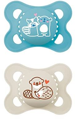 Istruzioni in lingua straniera MAM Ciuccio originale Pure in set da 2 pezzi, adatto ai denti, in materiale sostenibile e rinnovabile, tettarella in silicone SkinSoft, 0-6 mesi, procione/castoro