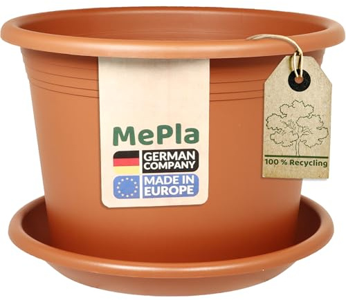 MePla set 2-TLG. av blomkruka blomkruka cilindro rund diameter 60 cm och underlägg rund diameter 58 cm, terrakotta, vädertålig av UV-beständig plast