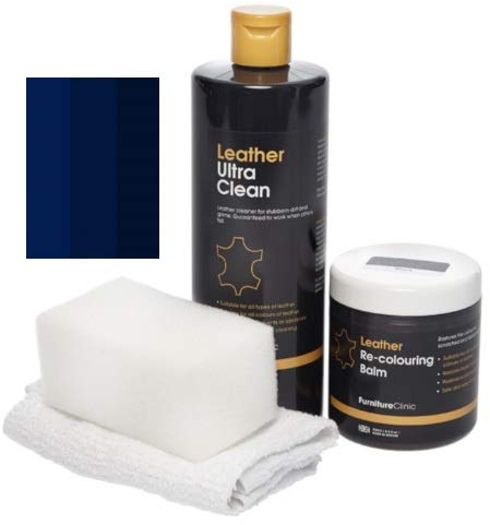Furniture Clinic - Easy Leder Restauration Set - Leder Reiniger und Farbauffrischung Balsam - Kratzer Abschürfungen Ausbleichungen – Autositze, Sofas, Bekleidung, Schuhe und Taschen (Dunkelblau)