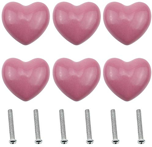 UBERMing Keramik Türgriffe 6 Stück Rosa Herzförmiger Keramikknopf Schrankknöpfe Keramikknöpfe Schubladengriffe Moebelknauf Griff Knauf für Schrank Modern, für Schrank Schublade Küche