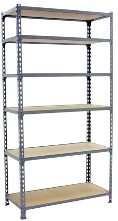 Simonrack Schwerlastregal, Lagerregal, 250x120x30 cm, Metallregal, Kellerregal, Biegestelle 200 kg, 6 Holzfachböden, Grau/Holz - Maderclick