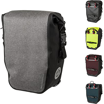AGU Clean Fahrradtaschen Medium, Tasche für Gepäckträger Fahrrad, 17L Seitentasche Fahrrad, Wasserabweisend, Reflektierend, 100% Recyceltes Polyester - Grau
