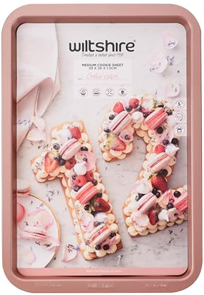 Wiltshire Rose Gold Rectangular Cookie Sheet, PFOA PTFE Free | Robust Baking Tray, Brownie Tray, Non-Stick Coating, Sheet Steel Bakeware, 43x29x1.8cm