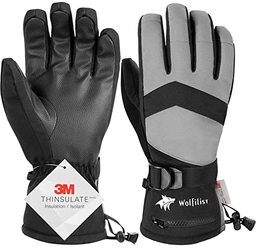 WOLFILIST Wasserdicht Skihandschuhe Herren Damen, 3M Winddichte warm Winterhandschuhe, Snowboardhandschuhe mit Winter Handschuhe Fahrrad, Touchscreen thermohandschuhe