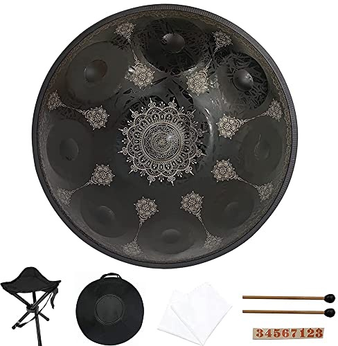 Hand Pan In D Minor 9 Notes Steel Hand Drum, 22in/56cm Black 9 Notes-D3 A Bb C D E F G A, With Soft Hand Pan Bag, For Professional Solo Performances
