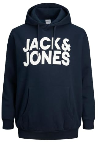 JACK & JONES Huvtröja för män plus size logo huvtröja, Marinblazer/tryck: stort tryck, 7XL plus size