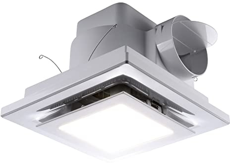 Zeyzer Bathroom Exhaust Fan with LED Light Square Quiet Modern Ceiling Mount Ventilation Fan Combination for Shower/Restroom/Office, 110 CFM 1.0 Sones 4 Inches Duct 110V, White