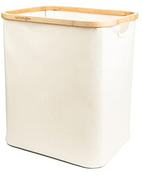 Naturoom 60L Wäschekorb, Bambusrahmen Wäschekorb, faltbarer Stoff-Regal-Korb Großer Würfel-Organizer, Perfekt für Badezimmer und Schlafzimmer, für Aufbewahrung von Spielzeug, Handtüchern und Decken