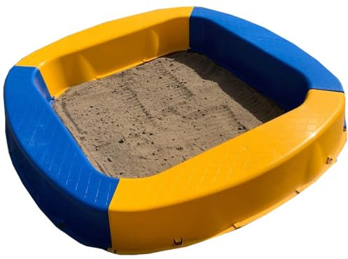 BURI Premium Sandkasten aus Kunststoff 150 x 150 x 20 cm, Gelb/Blau, Made in Germany – Robuster Buddelkasten für Garten, Kinderspielzeug zum Buddeln mit Sand oder Kies, sehr stabil und hochwertig