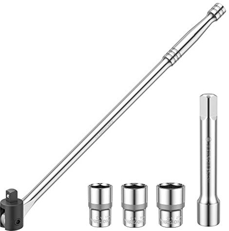 MAXPOWER Gelenkgriff Set 1/2 450mm Steckgriff mit Verlängerung 125 mm und Nüsse 17mm, 19mm, 21mm, CR-V, INDUSTRIE QUALITÄT