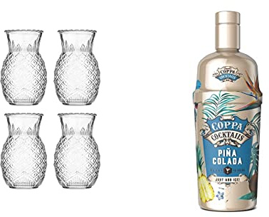 Ravenhead Entertain Collection Pineapple Cocktail Glasses|Set of 4 | 675ml Capacity & Coppa Cocktails Premium Ready-to-Drink Premixed Pina Colada, 70cl 211104711