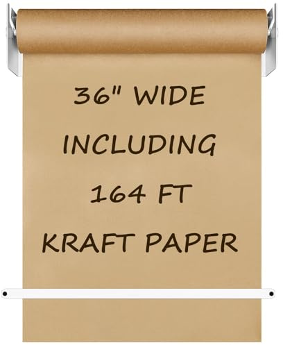 Yeaqee 2 Pcs 36'' Kraft Paper Dispenser and 164 ft Thick Brown Craft Paper Roll Set, Wall Mounted Metal Wall Holder with Serrated Edge Cut, Ideal for Home Office DIY Drawing to-do Lists Notes Ideas