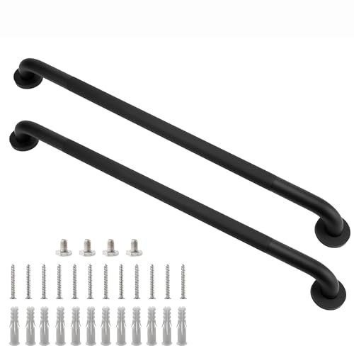 Rackickyer Shower Grab Bar, 2 Pack 32 Inch Black Bathroom Grab Bar, 1.25 Diameter 304 Stainless Steel Anti-Slip Grab Bars for Bathtubs and Showers, Handicap Shower Grab Bar for Seniors Elderly