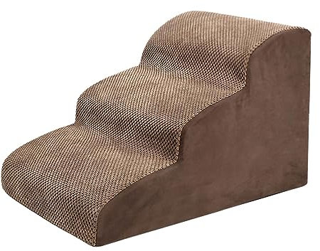 kowaku Hundetreppe Haustiertreppe 3 Stufen, Katzentreppe mit Plüschbezug waschbar, Hunderampe Stufen Bettwäsche Welpenleiter für Bett, Sofa, Couch und Auto, Camel