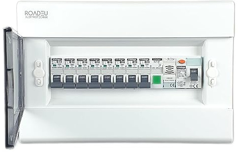 RoadEu - Leitungsschutzschalter - Sicherungskasten für Wohnungen - Komplett mit Fi Schutzschalter, Türklingel, Kontrollleuchte LED - B 16A Sicherungsautomat und 10A 6+ 2 - Aufputz Verteilerkasten
