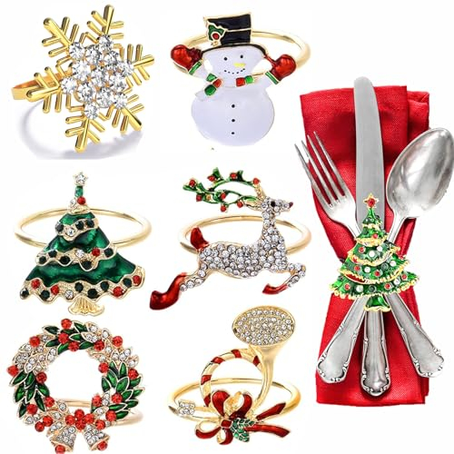 Weihnachten Serviettenringe Set,6 Stück Serviettenringe Halter Set,Serviettenhalter,für Weihnachten Thanksgiving Party Hochzeit Tischdekoration