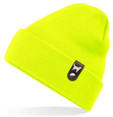siviwonder Hovawart Hovi Mütze Patch Leder Gassi Beanie Strickmütze Warm Herren Damen Hovewart Farbe Neongelb